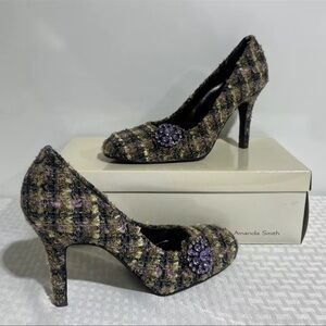 Amanda Smith 295 BONNIE HEELS PURPLE/GREEN PREOWNED VINTAGE 8M WITH ORIGINAL BOX
